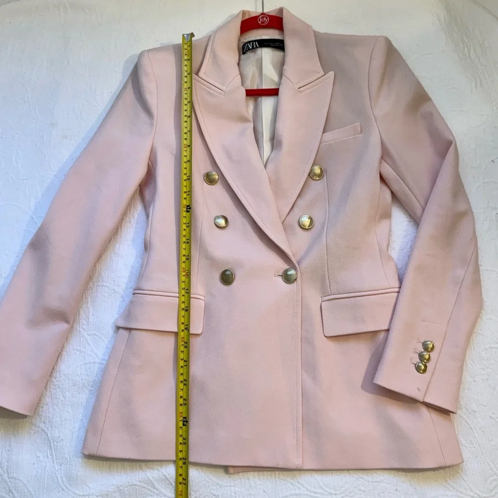 Zara Light Pink Double-Breasted Blazer Small Golden Buttons Tailored Chic - Picture 8 of 17